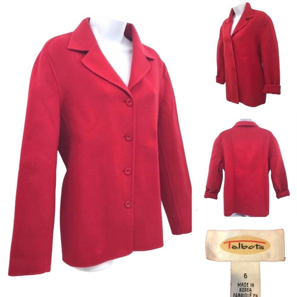 Talbots Red Oversized 100% Wool Jacket Sz. 6 Vintage 80's Chore Coat